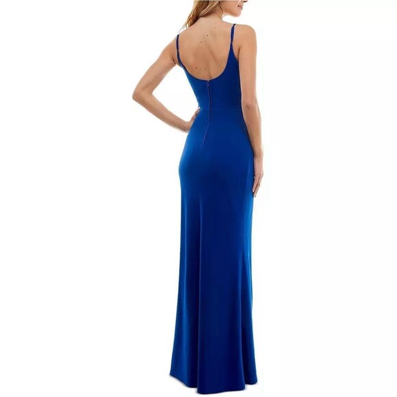 blue slit wedding guest dress - Picture 2 of 4